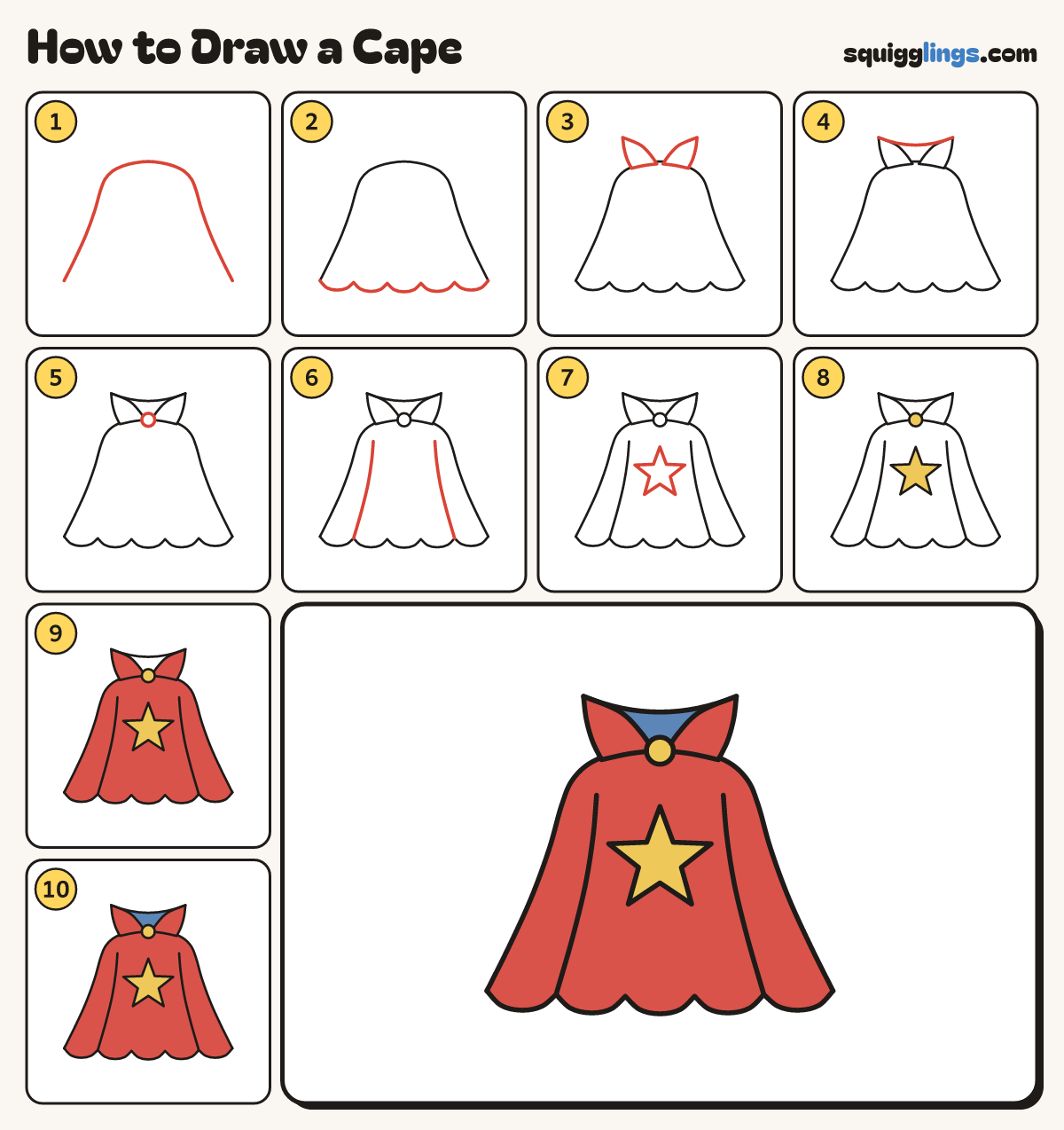 How to Draw a Cape step by step: all 10 steps in one picture
