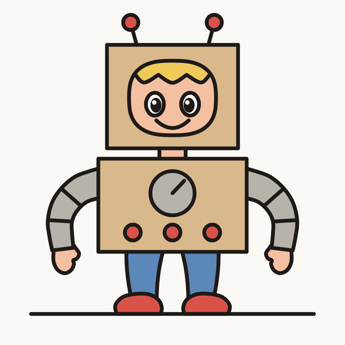 Finished drawing of a cardboard robot