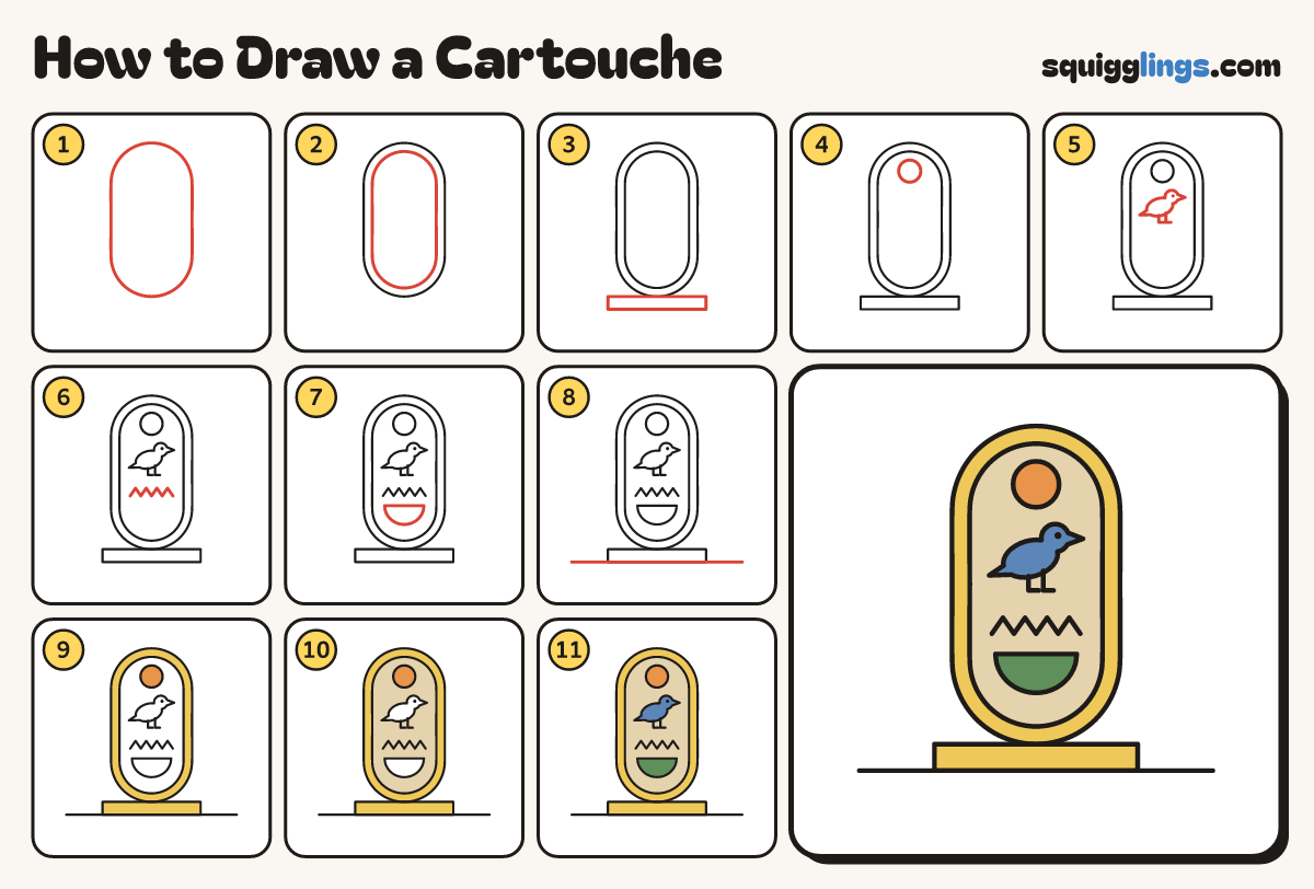 How to Draw a Cartouche step by step: all 11 steps in one picture