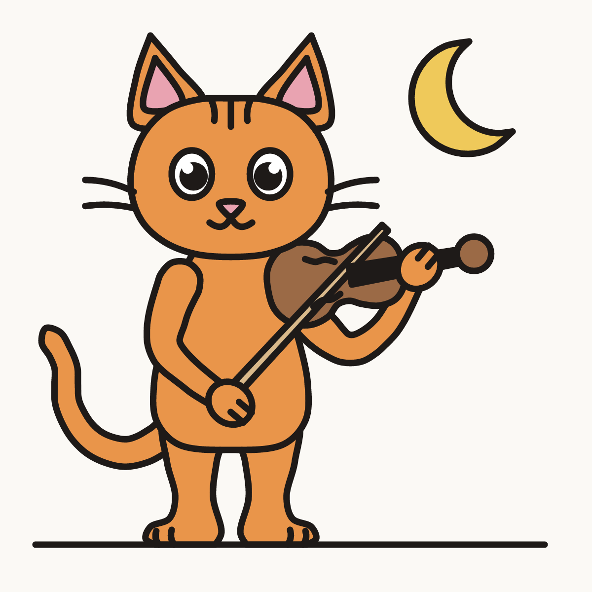 Finished drawing of a cat and the fiddle