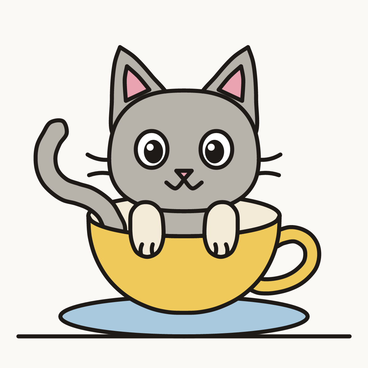 Finished drawing of a cat in a cup