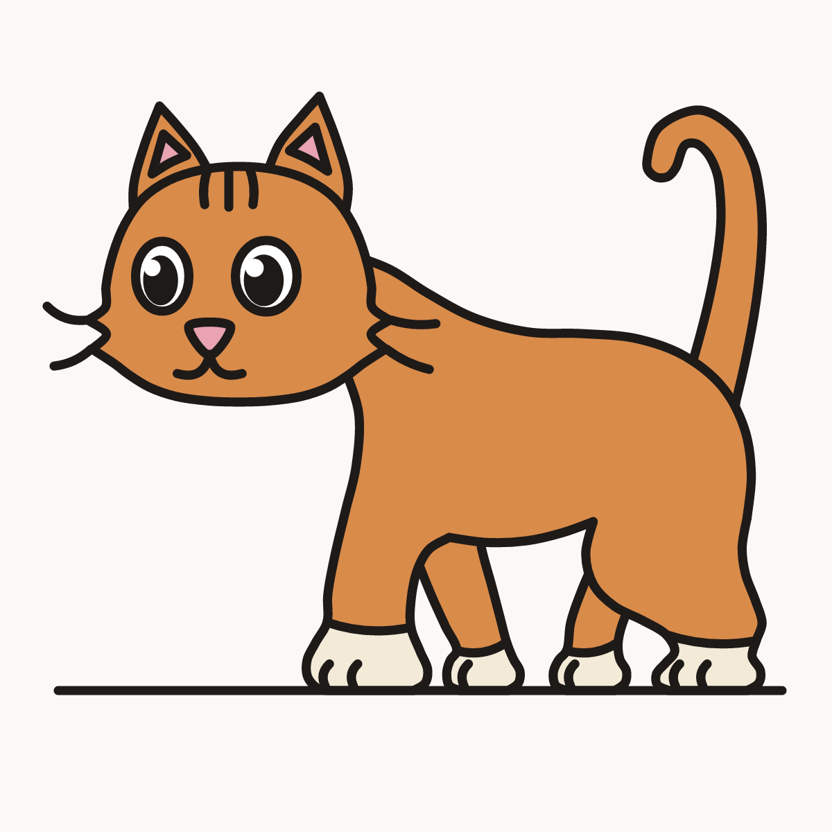 Finished drawing of a walking cat