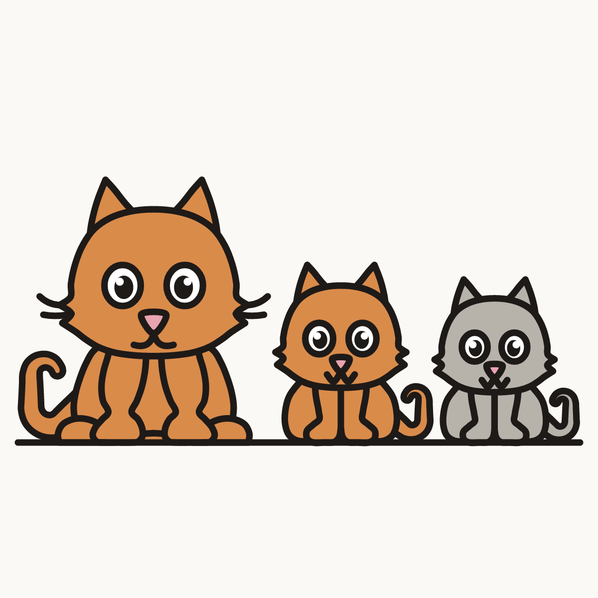 Finished drawing of a cat with kittens