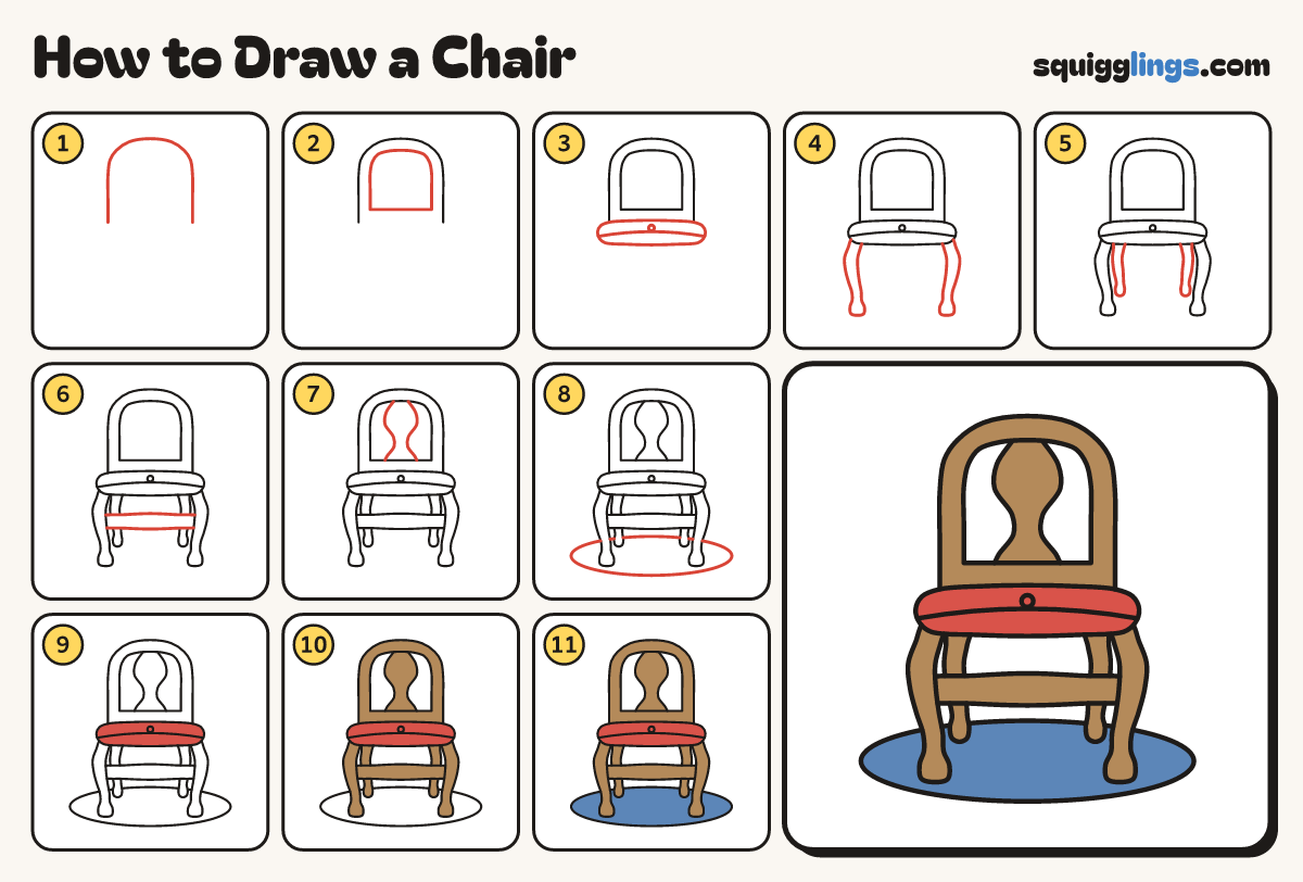 How to Draw a Chair step by step: all 11 steps in one picture