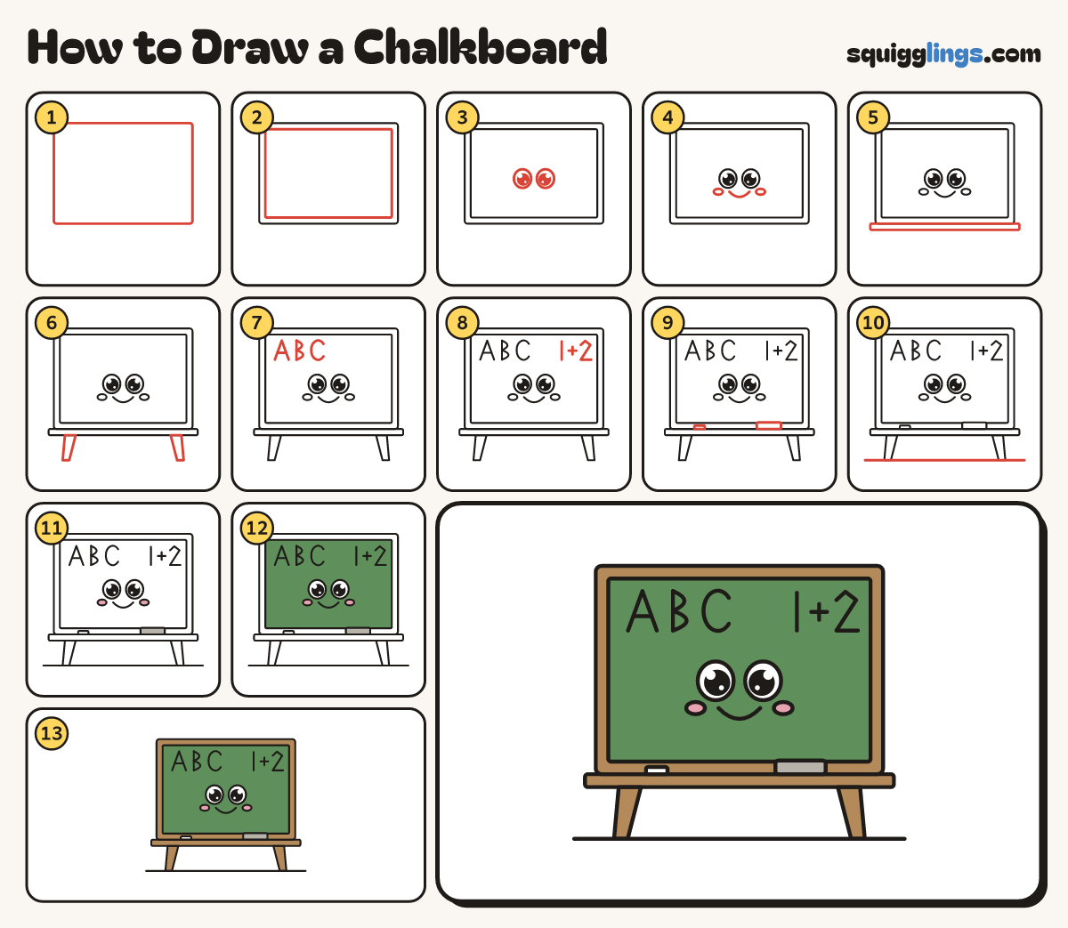 How to Draw a Chalkboard step by step: all 13 steps in one picture