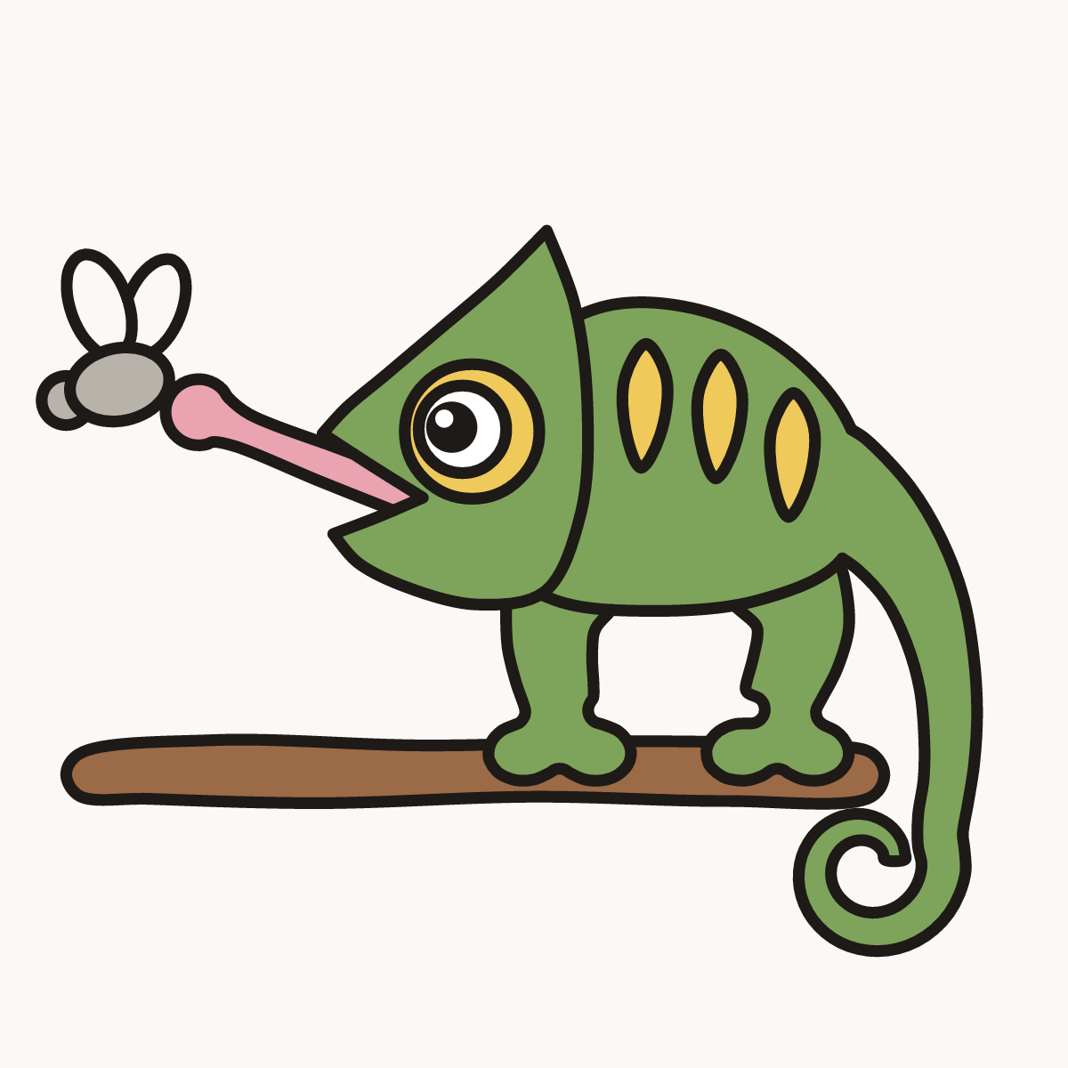 Finished drawing of a chameleon catching a fly