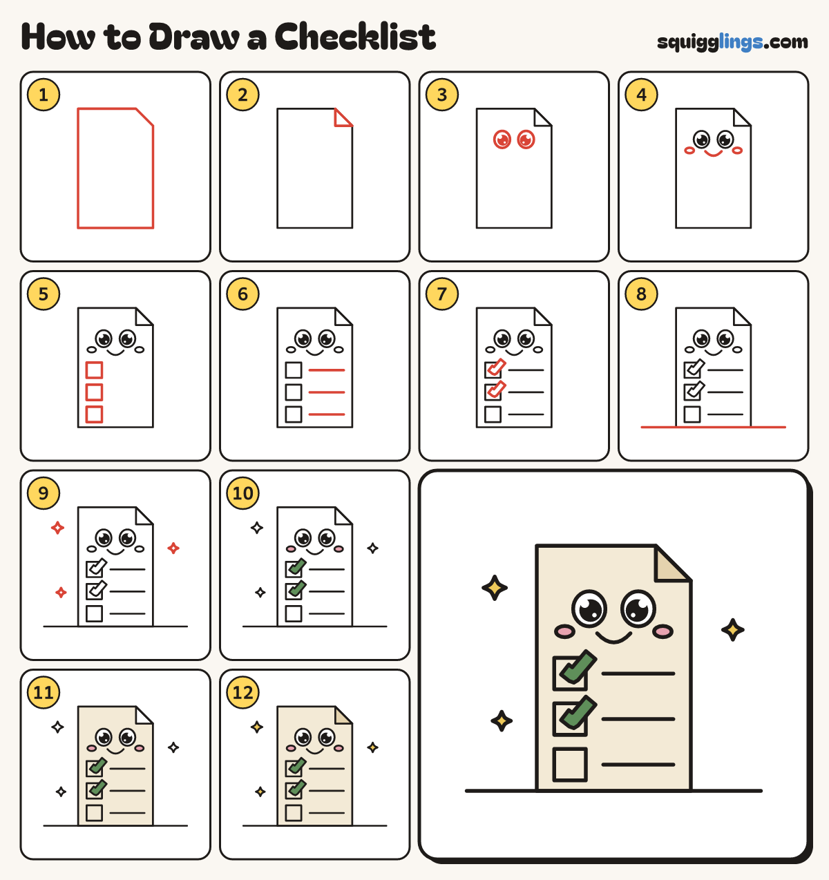 How to Draw a Checklist step by step: all 12 steps in one picture