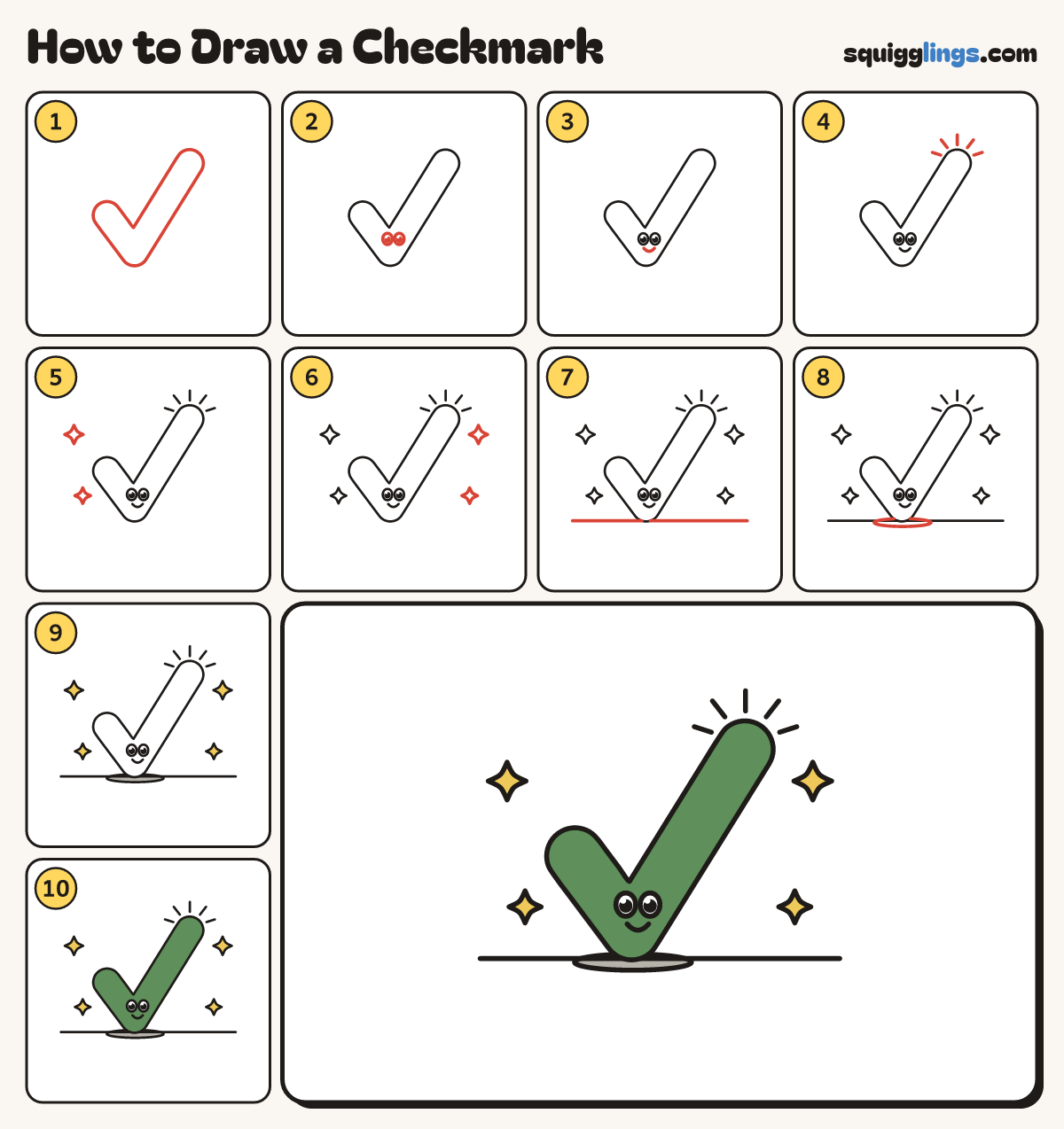 How to Draw a Checkmark step by step: all 10 steps in one picture