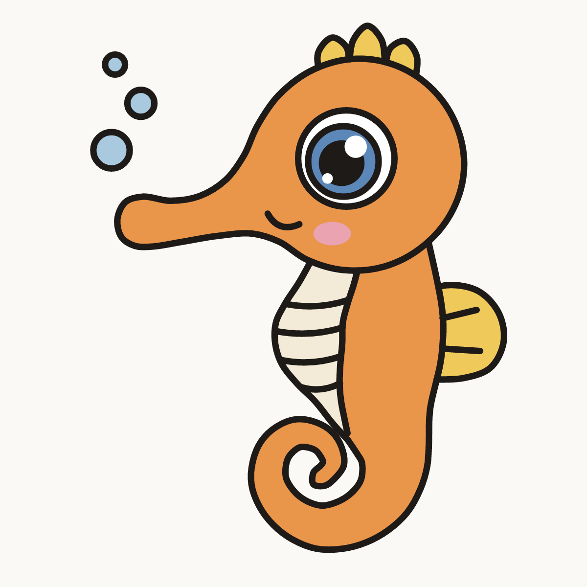 Finished drawing of a chibi seahorse