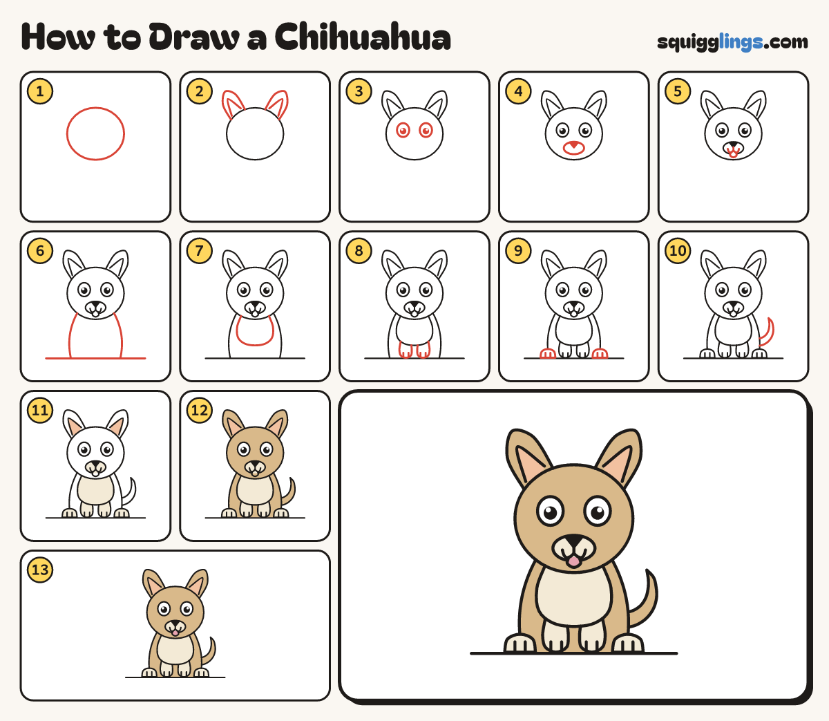 How to Draw a Chihuahua step by step: all 13 steps in one picture