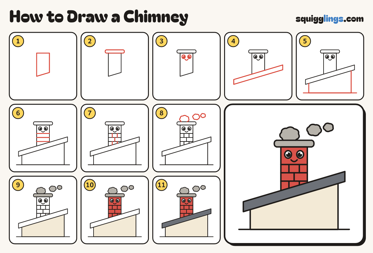 How to Draw a Chimney step by step: all 11 steps in one picture