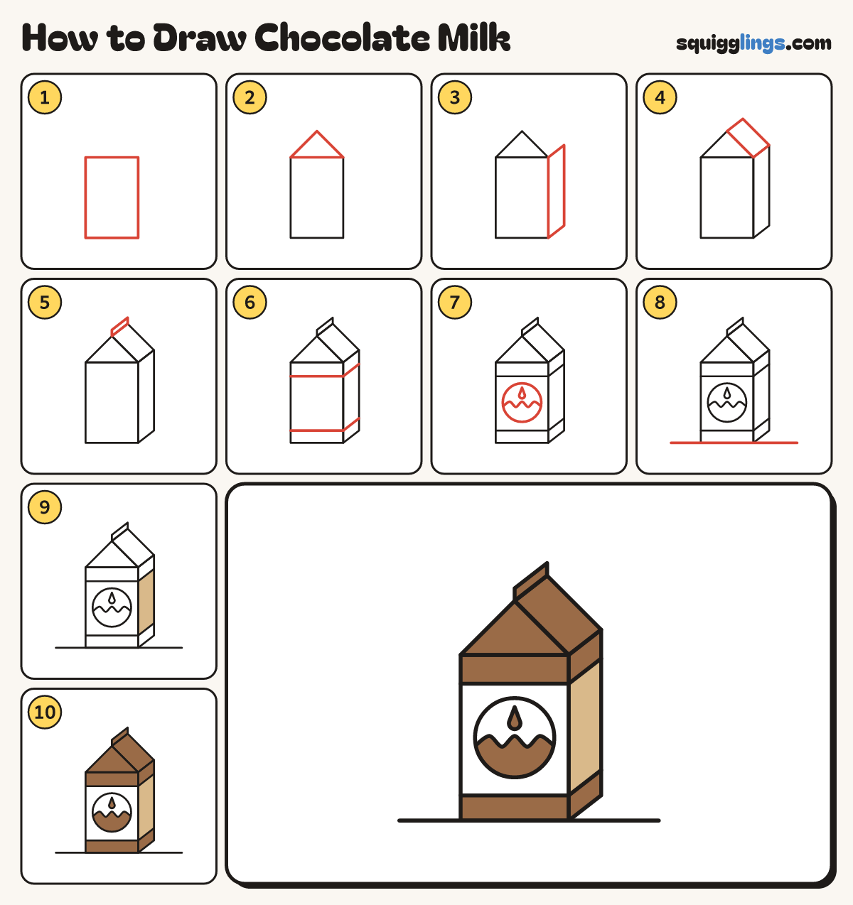 How to Draw Chocolate Milk step by step: all 10 steps in one picture