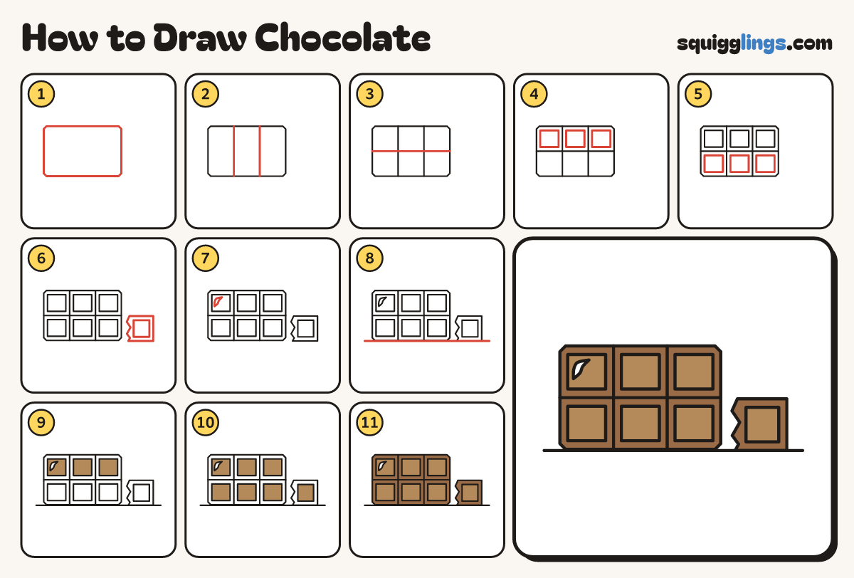 How to Draw Chocolate step by step: all 11 steps in one picture