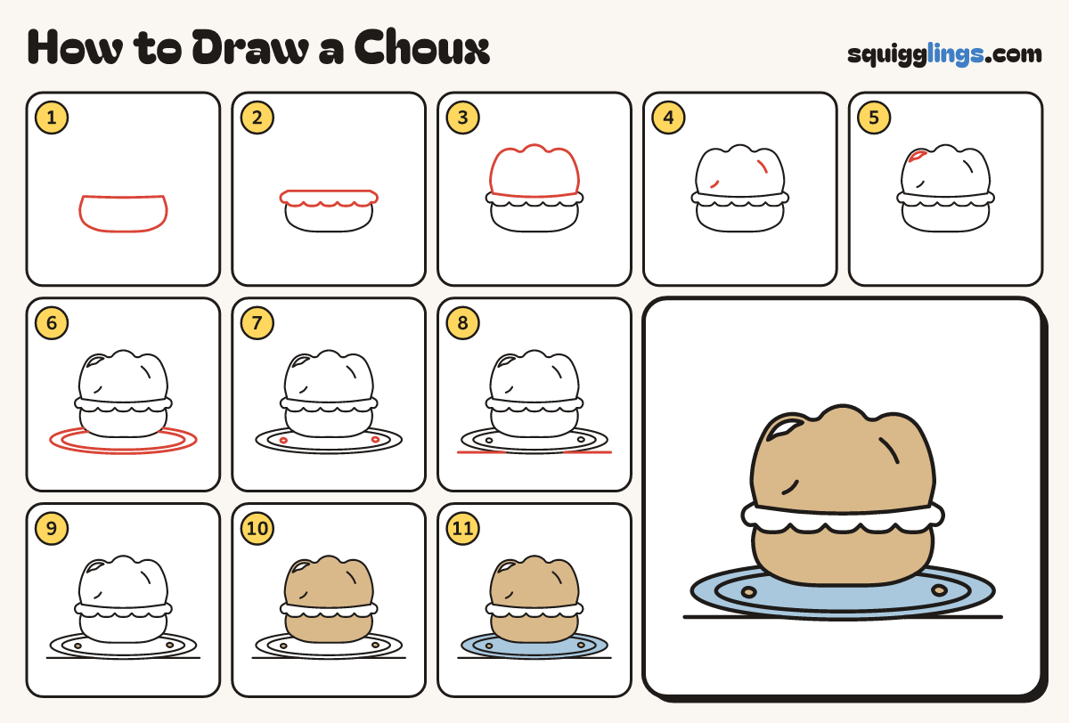 How to Draw a Choux step by step: all 11 steps in one picture