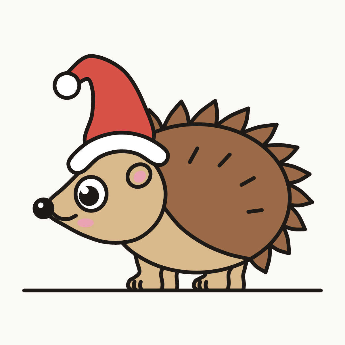 Finished drawing of a Christmas hedgehog