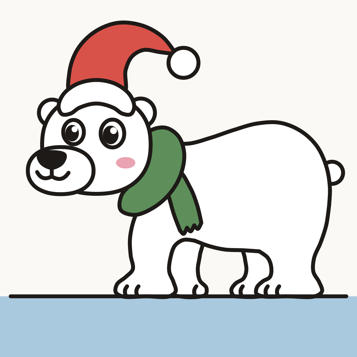 Finished drawing of a Christmas polar bear