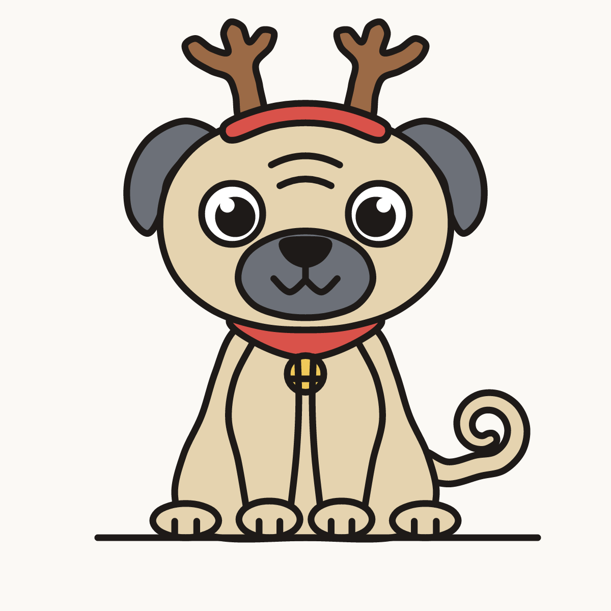 Finished drawing of a Christmas pug