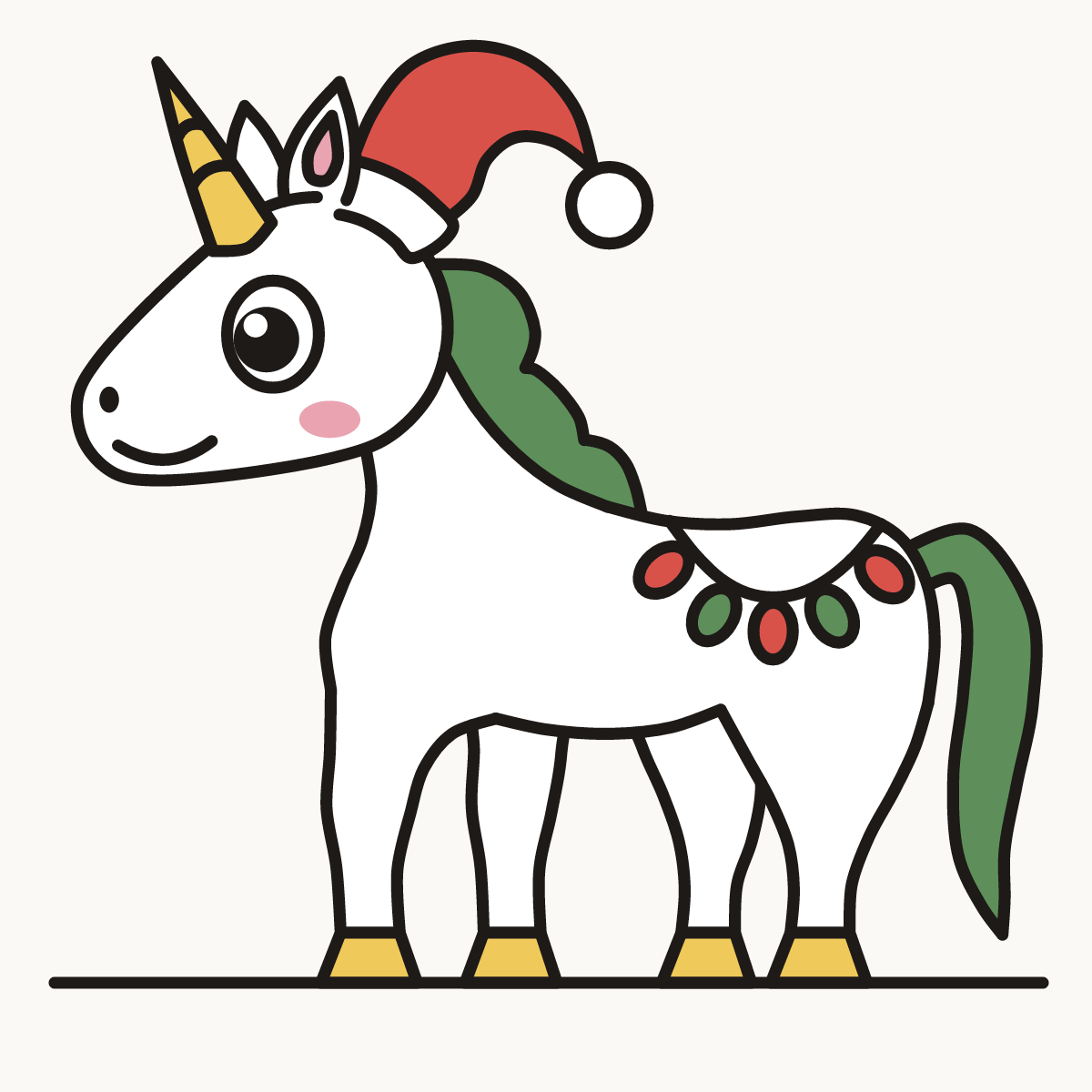 Finished drawing of a Christmas unicorn