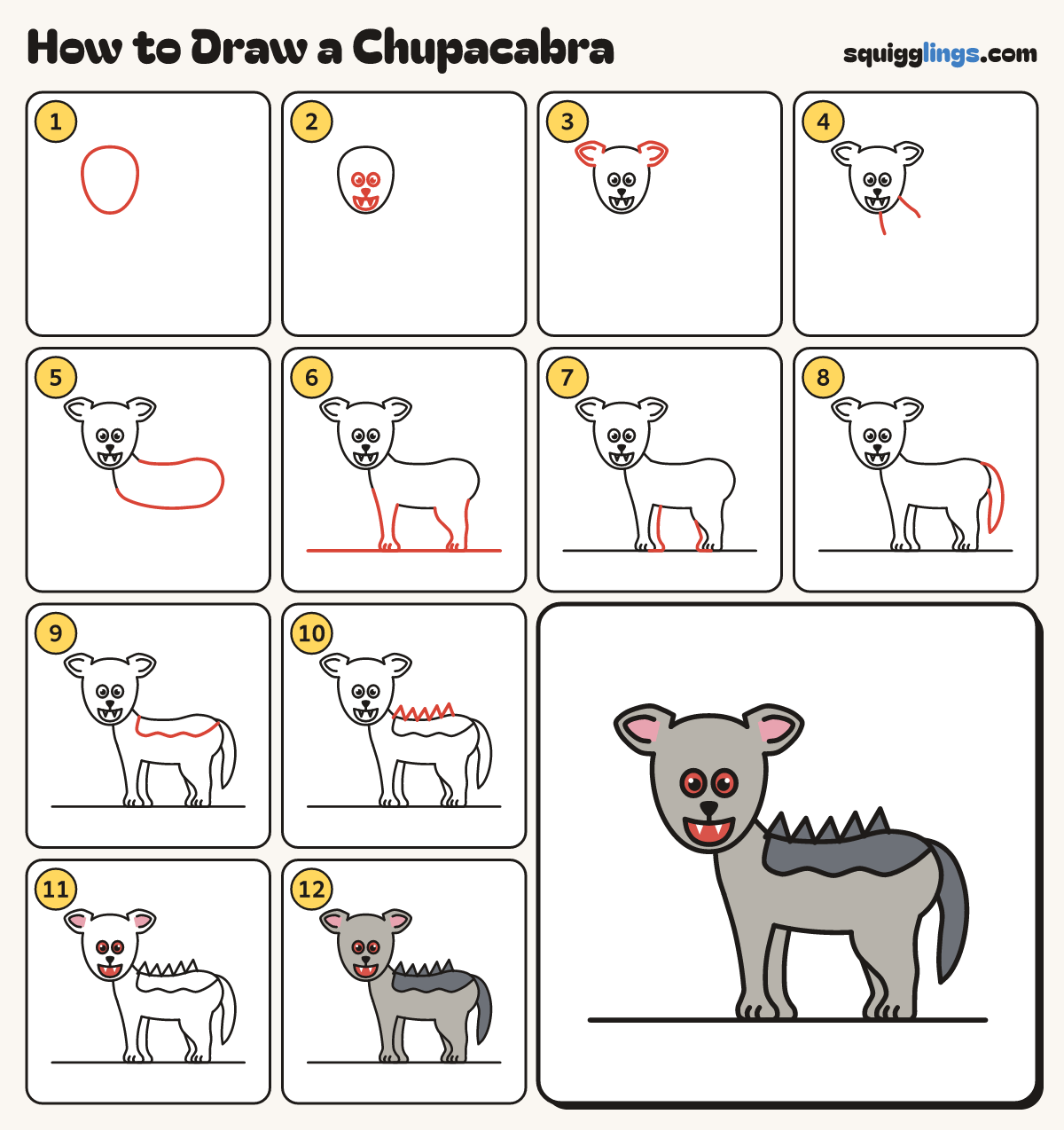 How to Draw a Chupacabra step by step: all 12 steps in one picture