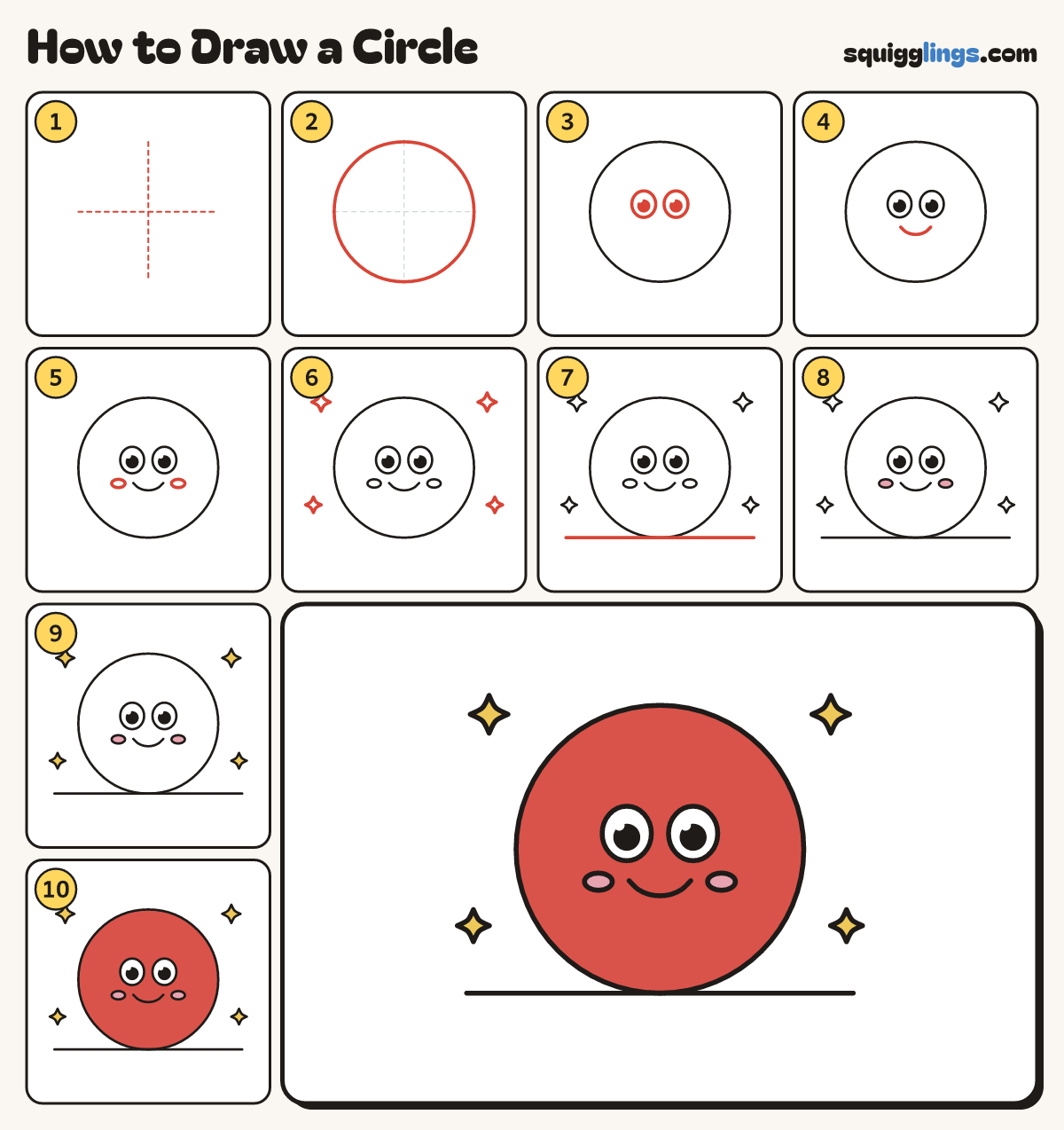 How to Draw a Circle step by step: all 10 steps in one picture