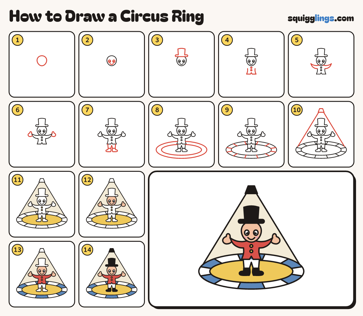 How to Draw a Circus Ring step by step: all 14 steps in one picture