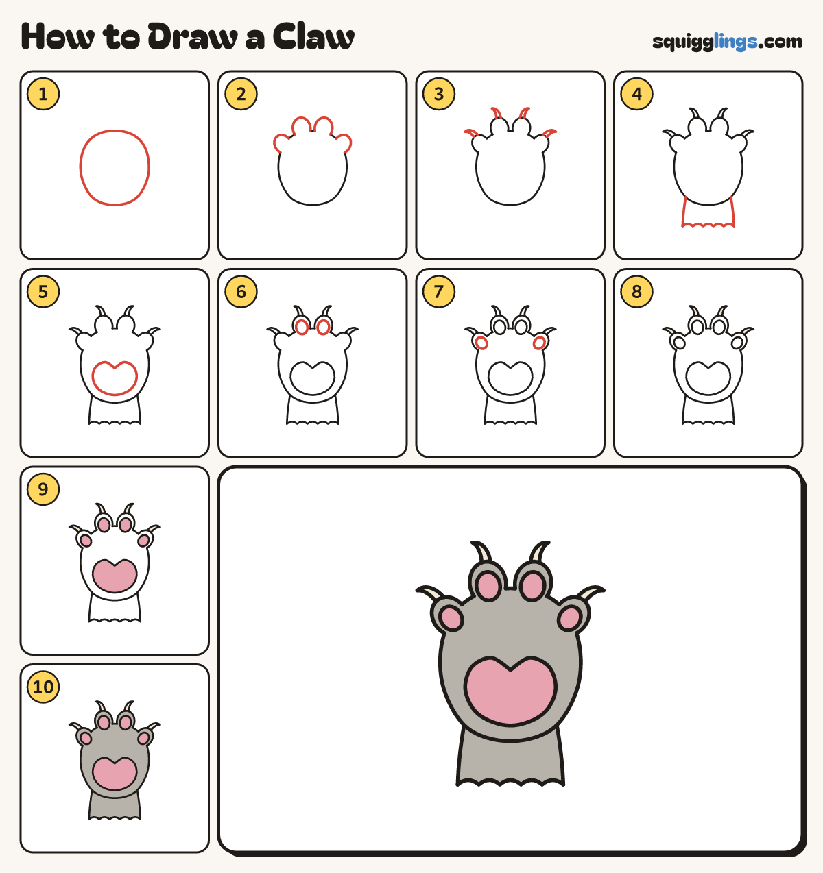 How to Draw a Claw step by step: all 10 steps in one picture