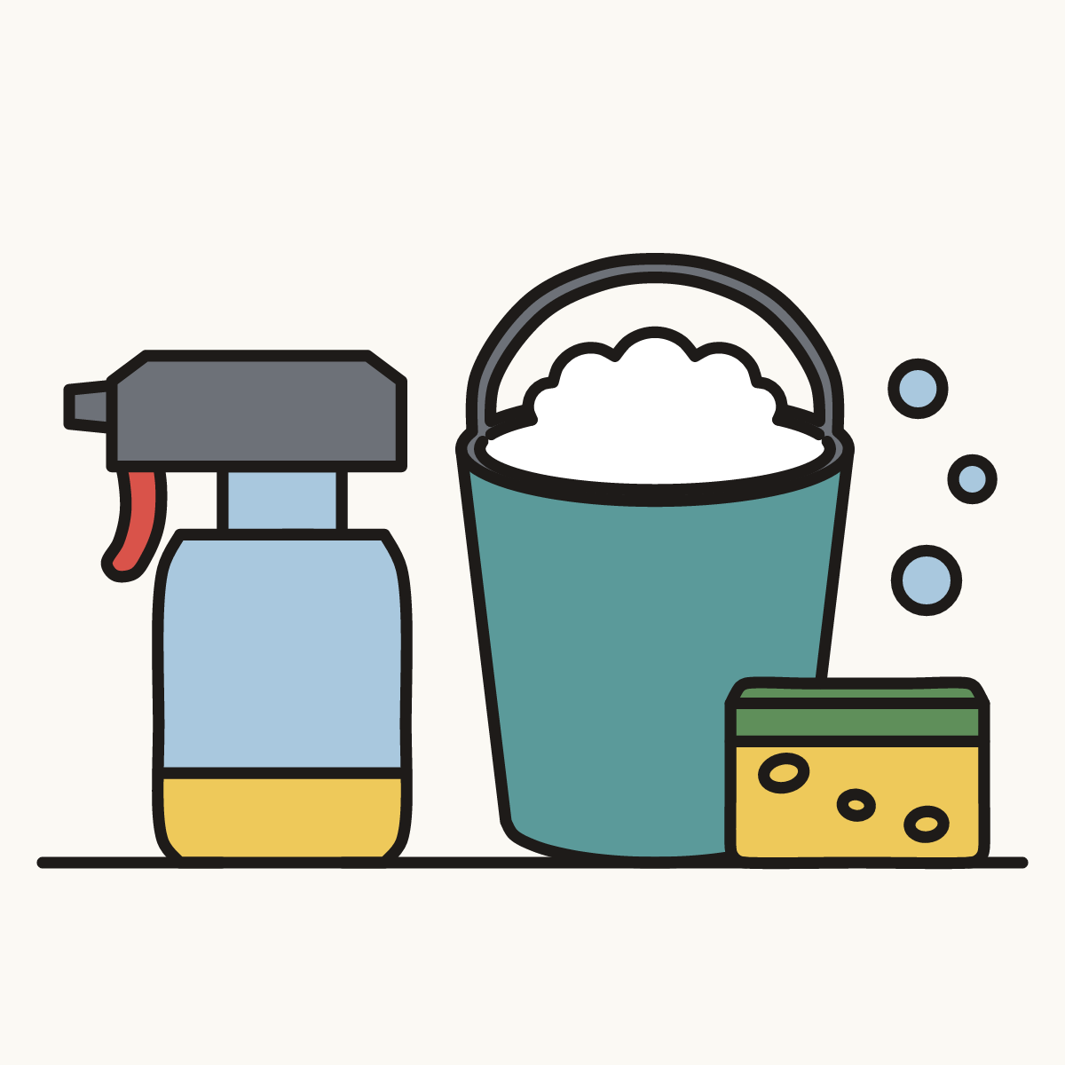 Finished drawing of cleaning supplies