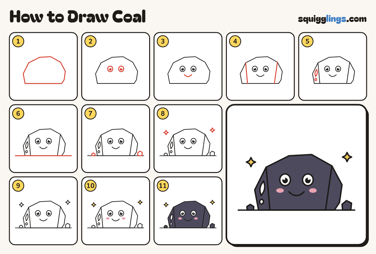 How to Draw Coal step by step: all 11 steps in one picture