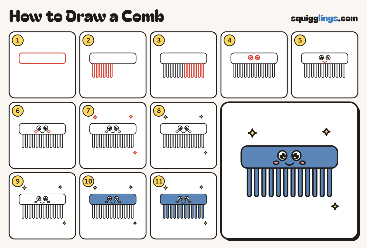 How to Draw a Comb step by step: all 11 steps in one picture
