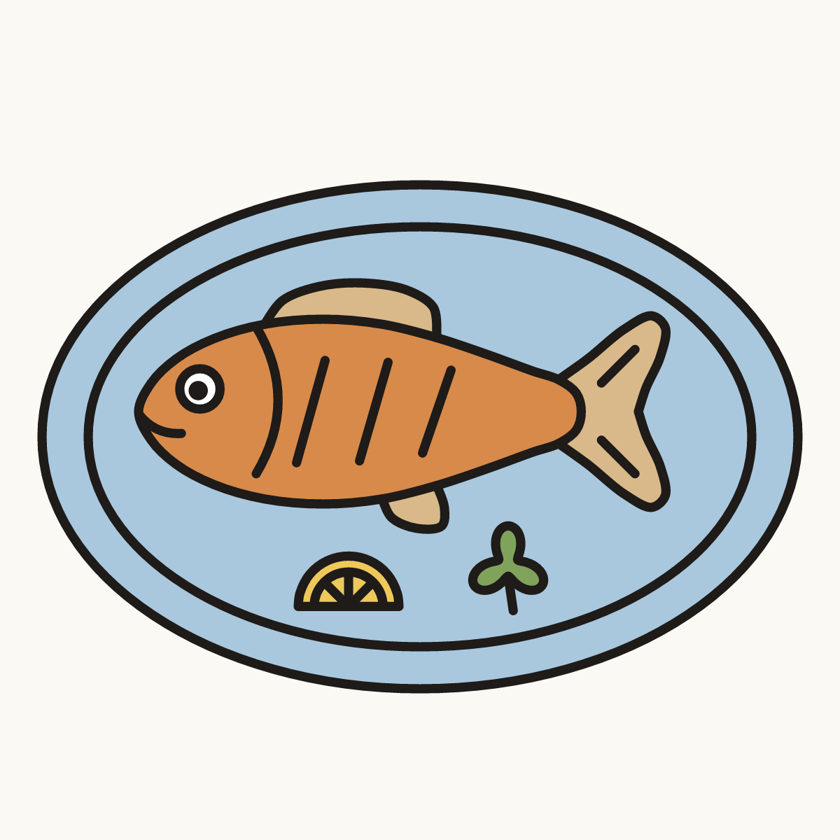 Finished drawing of a cooked fish