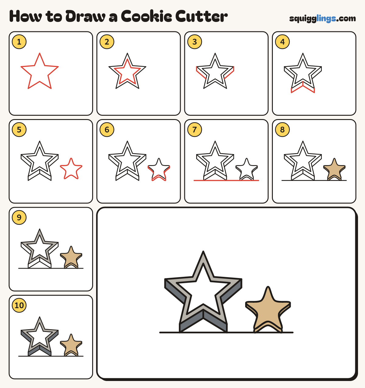 How to Draw a Cookie Cutter step by step: all 10 steps in one picture