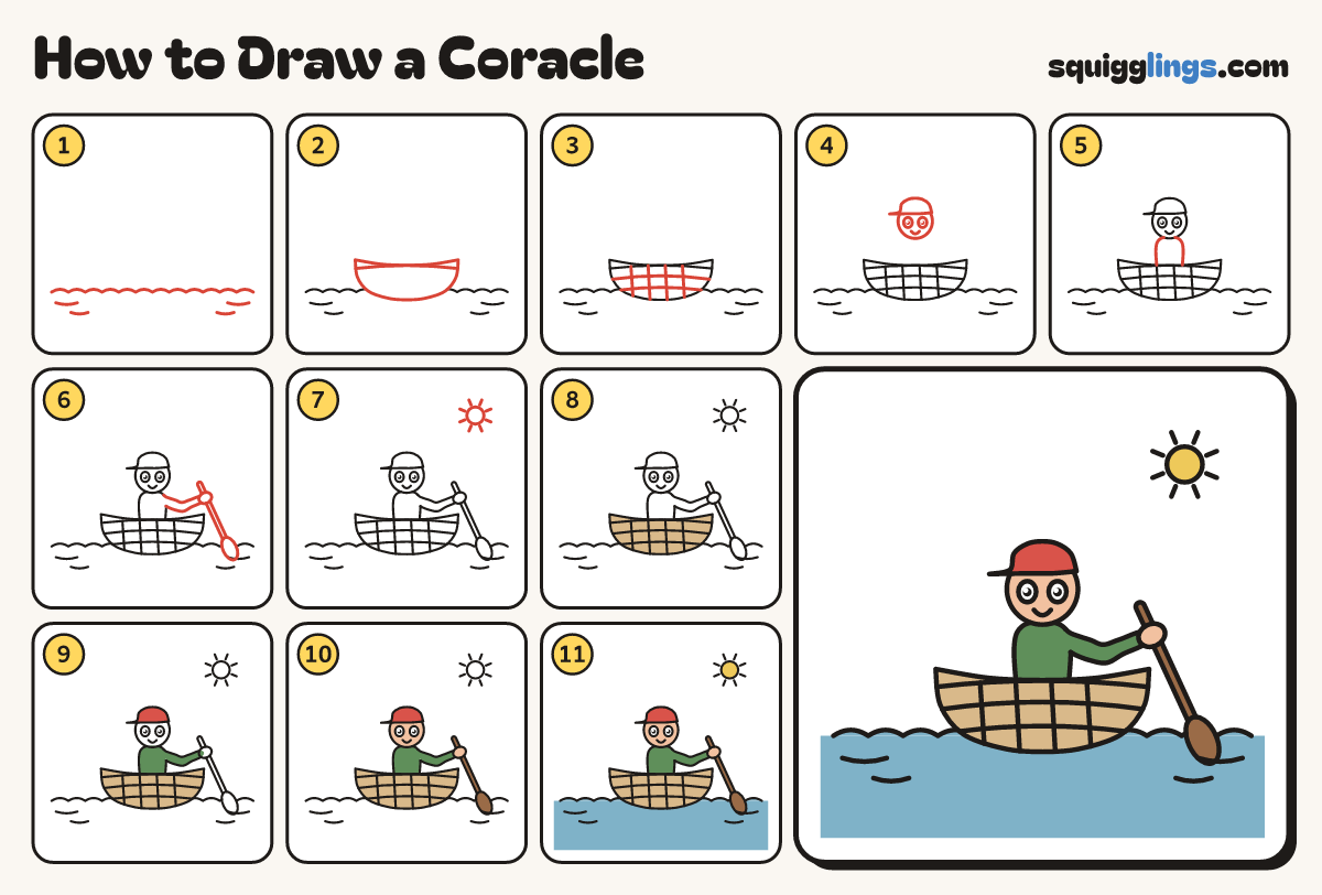 How to Draw a Coracle step by step: all 11 steps in one picture