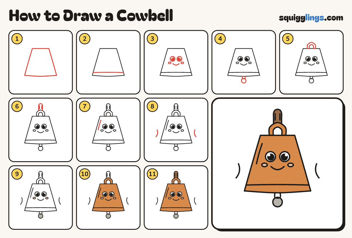 How to Draw a Cowbell step by step: all 11 steps in one picture