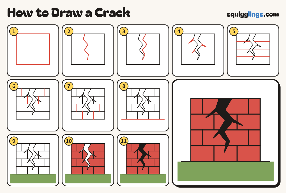 How to Draw a Crack step by step: all 11 steps in one picture