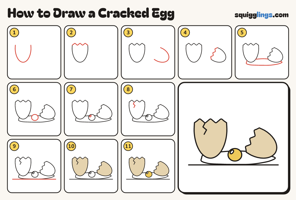 How to Draw a Cracked Egg step by step: all 11 steps in one picture