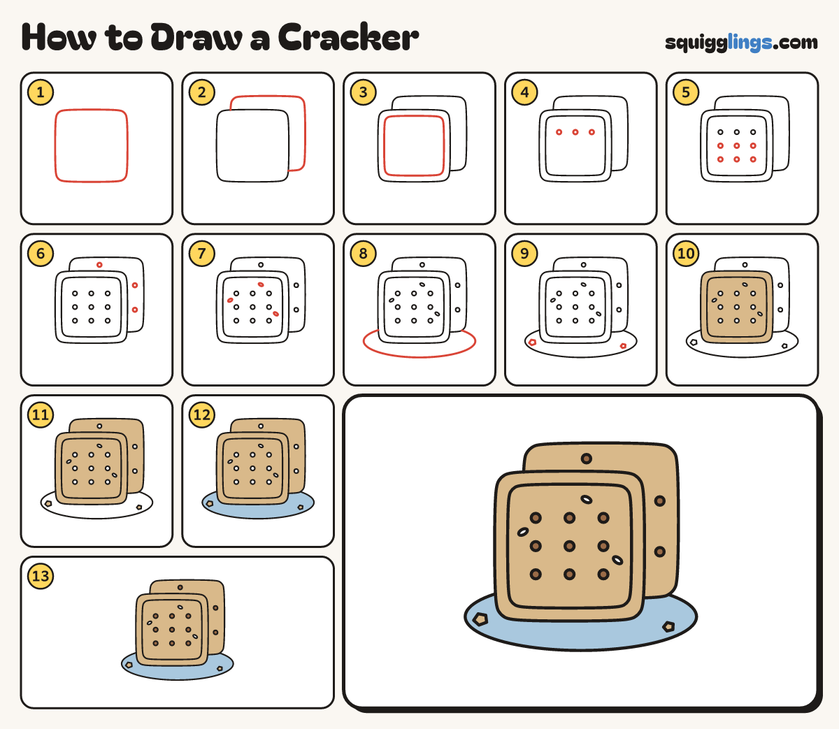How to Draw a Cracker step by step: all 13 steps in one picture