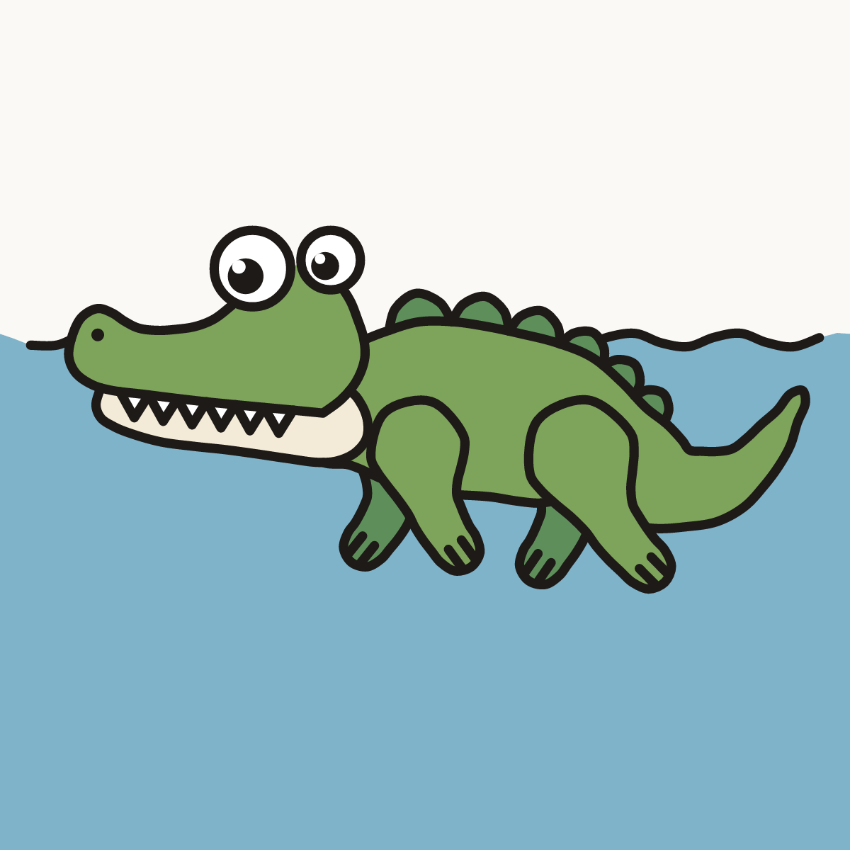 Finished drawing of a swimming crocodile
