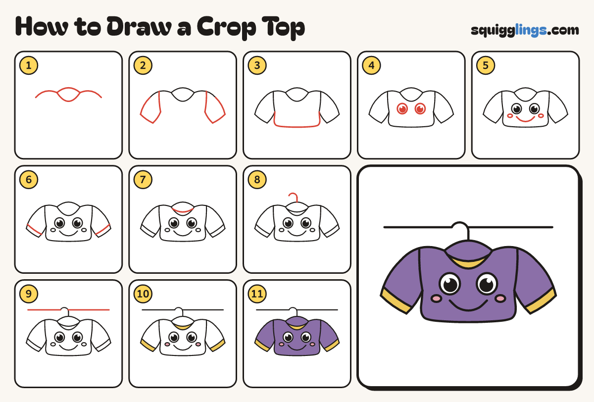 How to Draw a Crop Top step by step: all 11 steps in one picture
