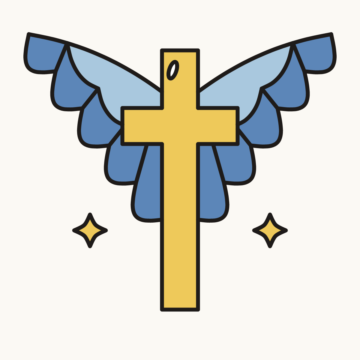 Finished drawing of a cross with wings