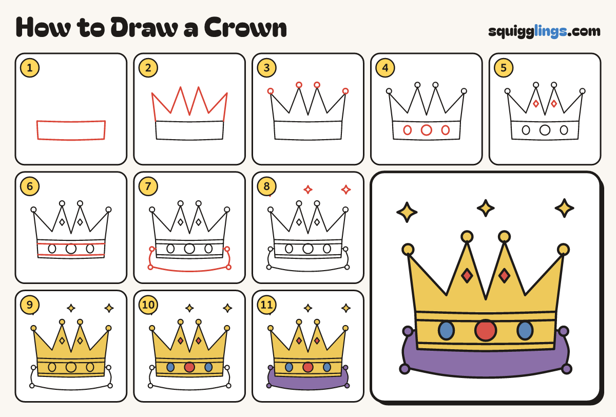 How to Draw a Crown step by step: all 11 steps in one picture