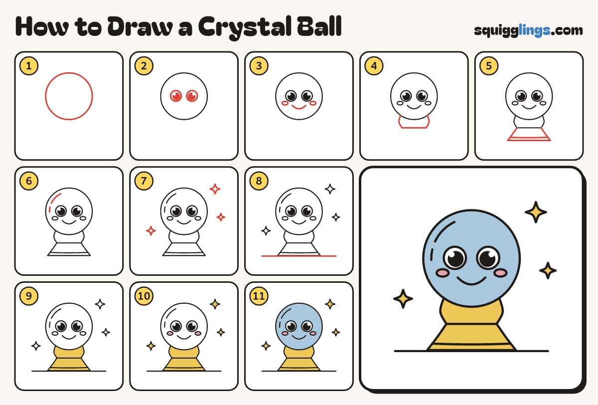 How to Draw a Crystal Ball step by step: all 11 steps in one picture