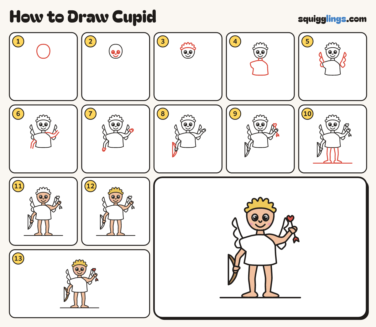 How to Draw Cupid step by step: all 13 steps in one picture