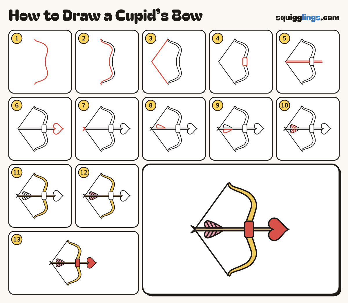 How to Draw a Cupid’s Bow step by step: all 13 steps in one picture