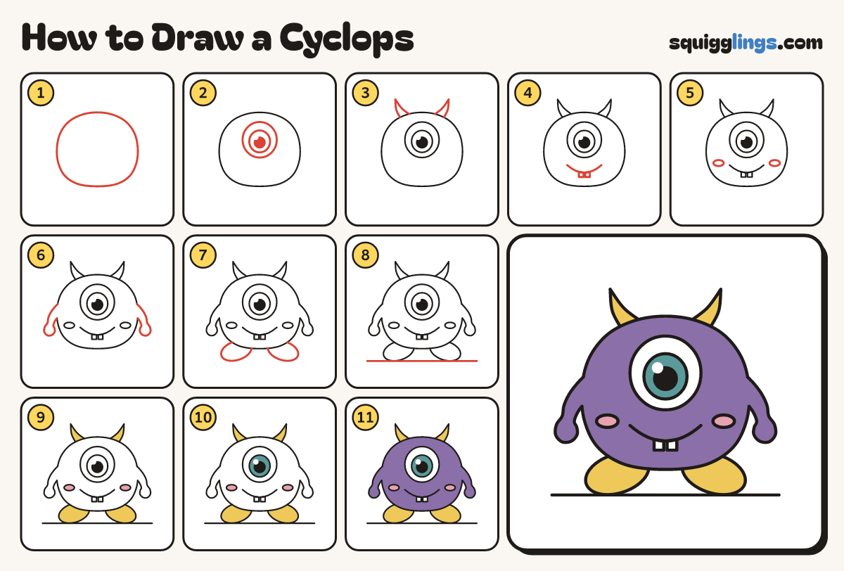 How to Draw a Cyclops step by step: all 11 steps in one picture
