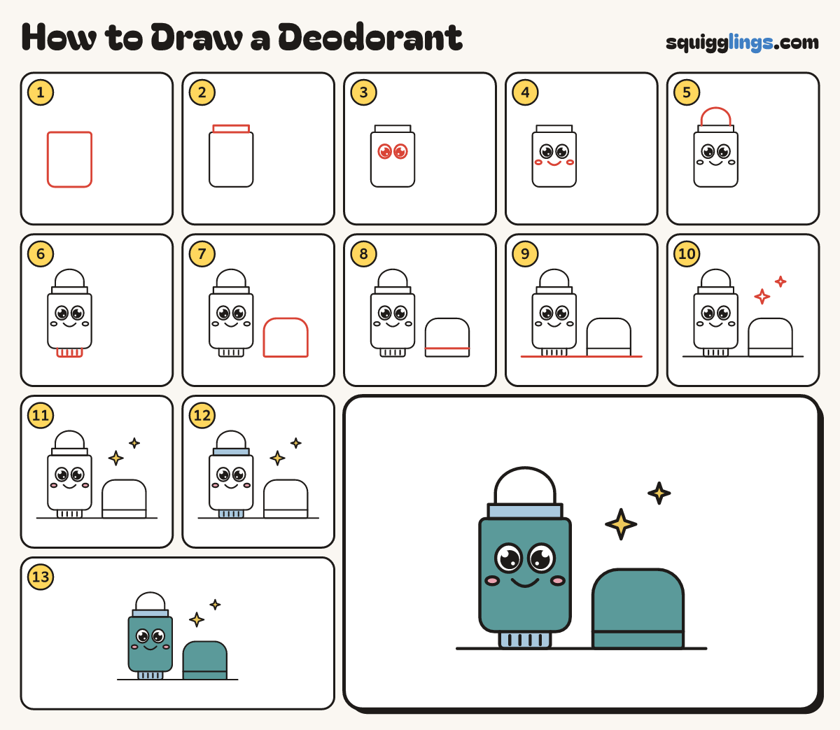 How to Draw a Deodorant step by step: all 13 steps in one picture