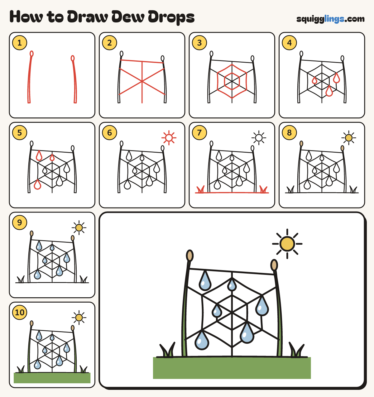 How to Draw Dew Drops step by step: all 10 steps in one picture
