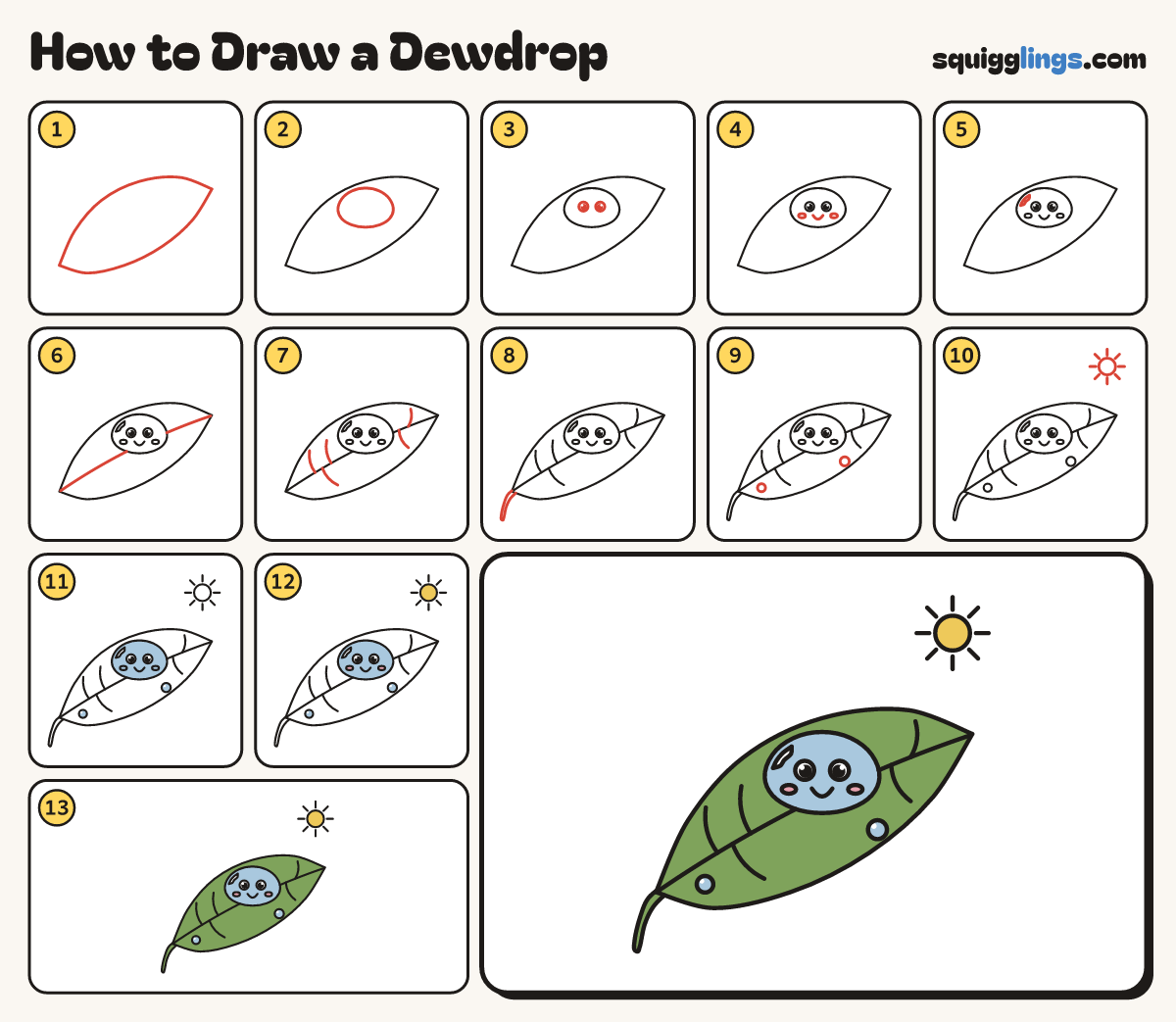 How to Draw a Dewdrop step by step: all 13 steps in one picture