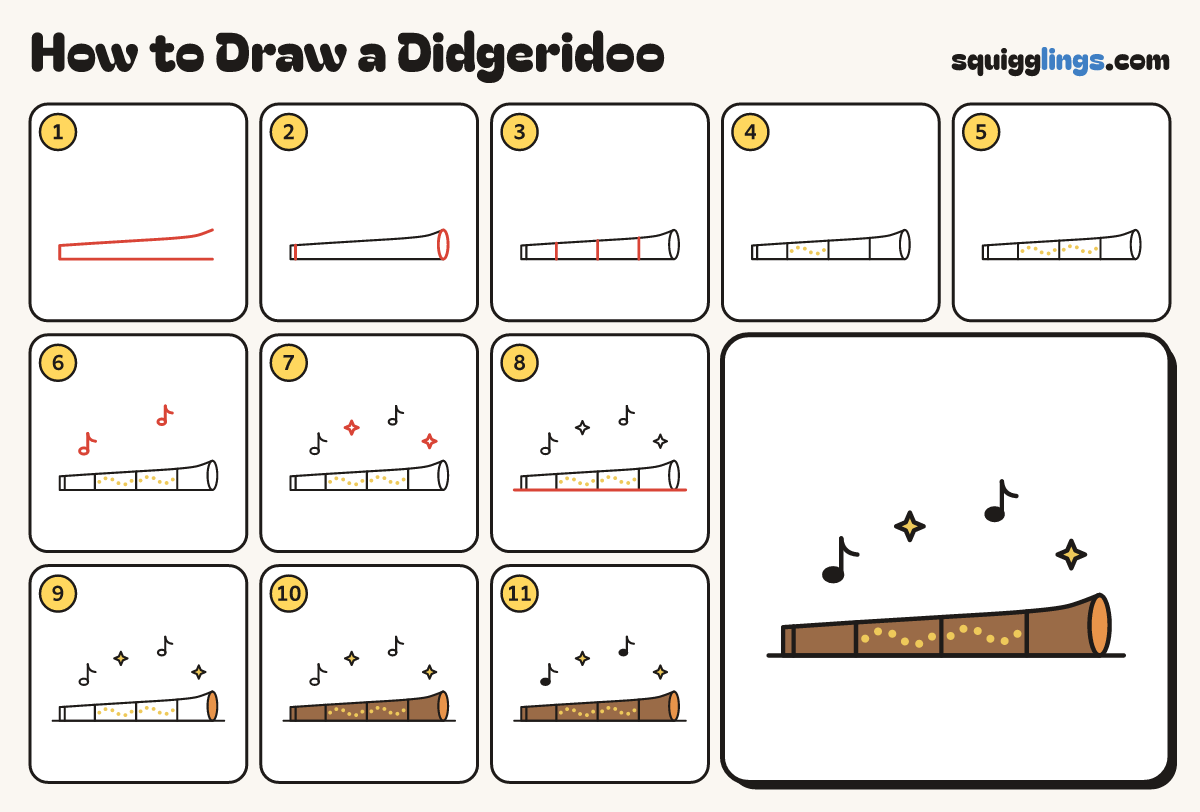 How to Draw a Didgeridoo step by step: all 11 steps in one picture