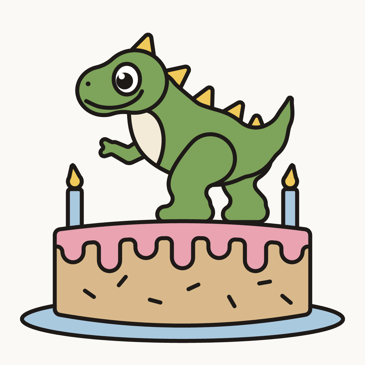 Finished drawing of a dinosaur cake