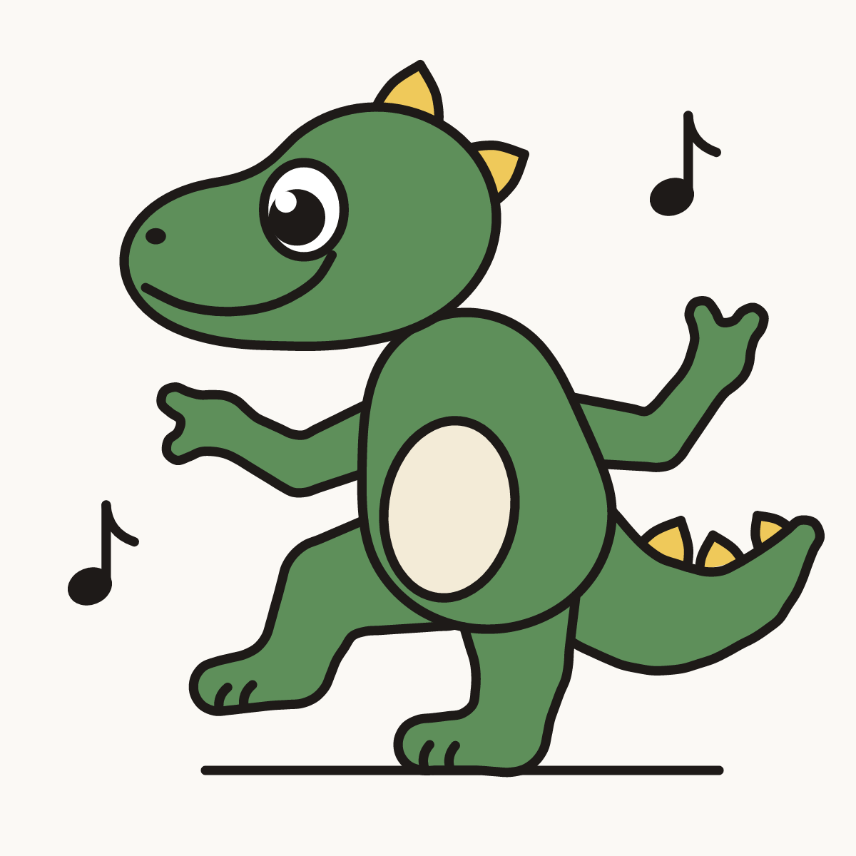 Finished drawing of a dinosaur dancing